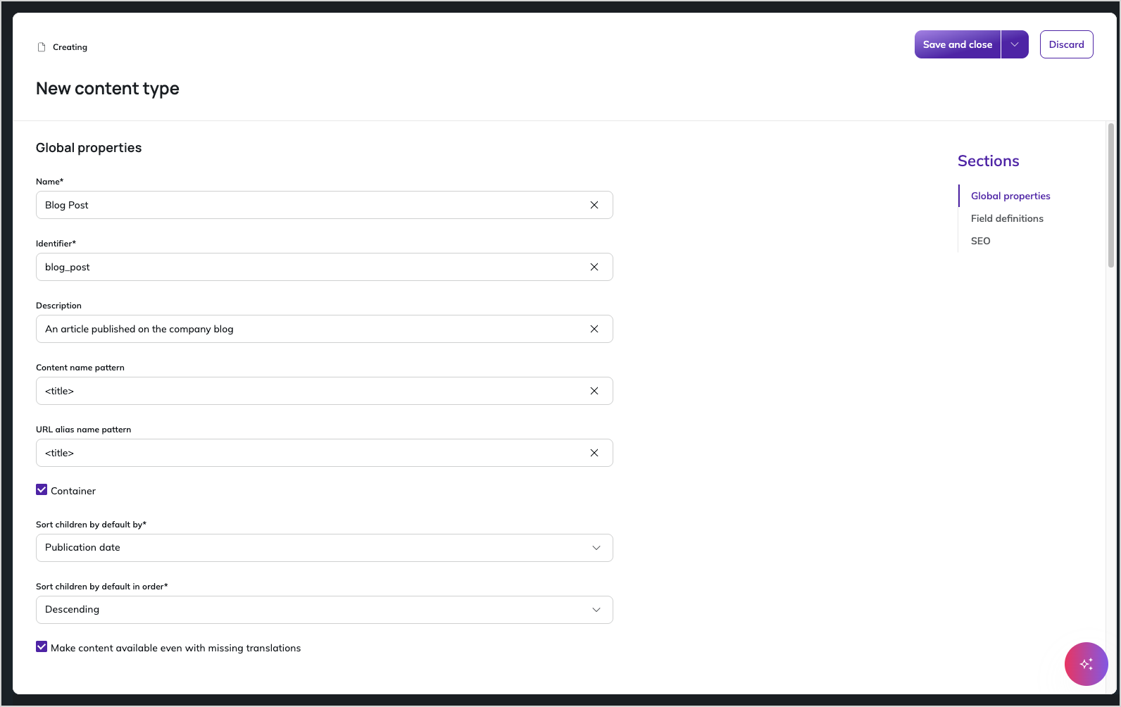 Creating a new content type